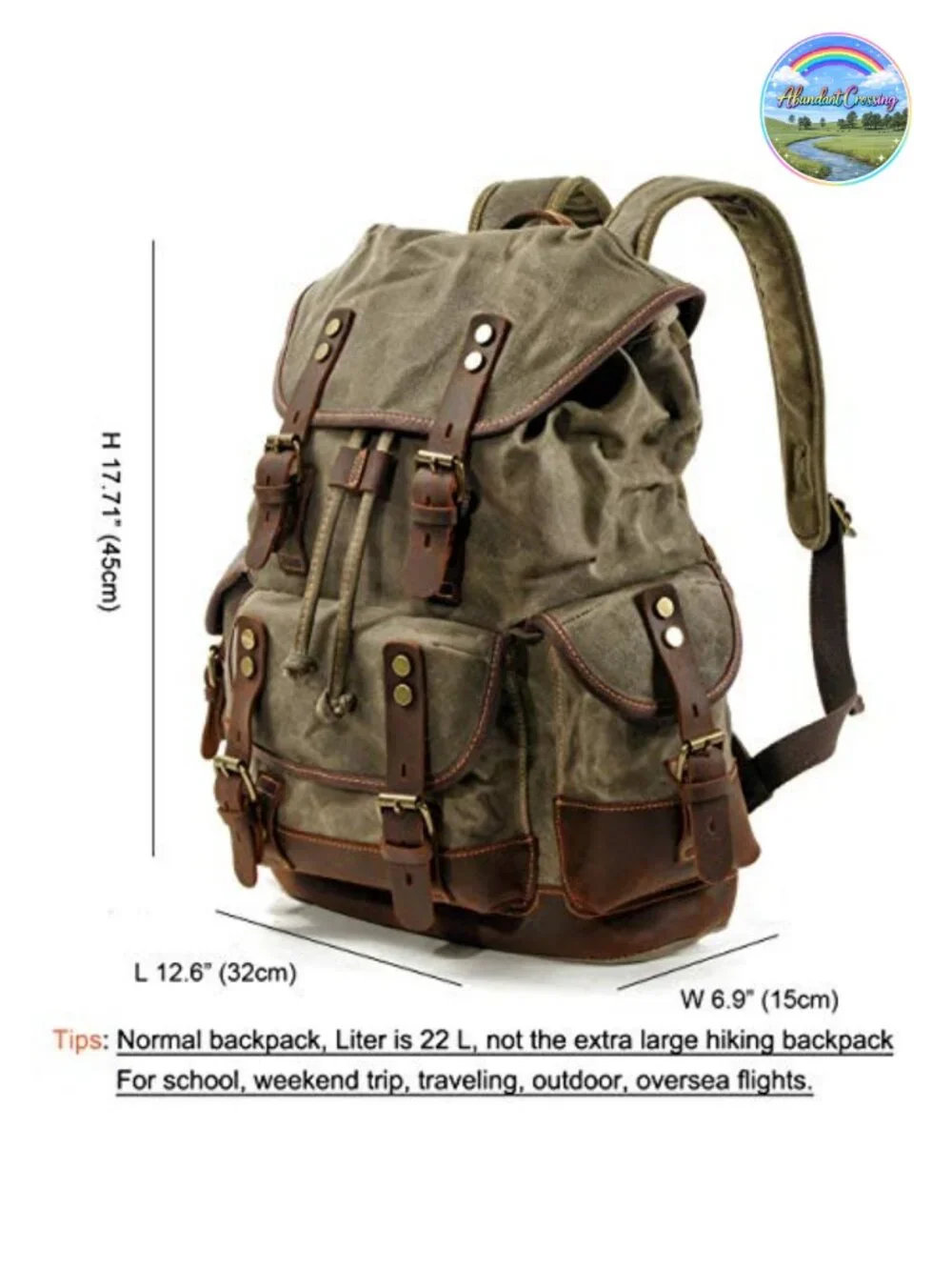 Travel Backpack Genuine Leather Waxed Canvas Laptop Hiking Rucksack